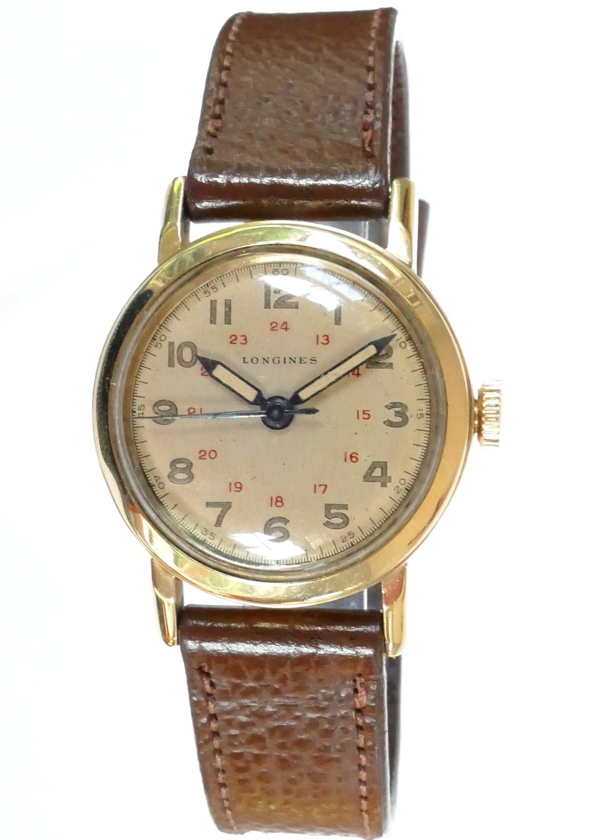 Longines 14K Gold 24 Hour Military Dial Vintage Wristwatch Circa 1946 ...